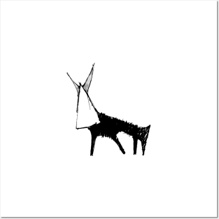 Black and white ink donkey Posters and Art